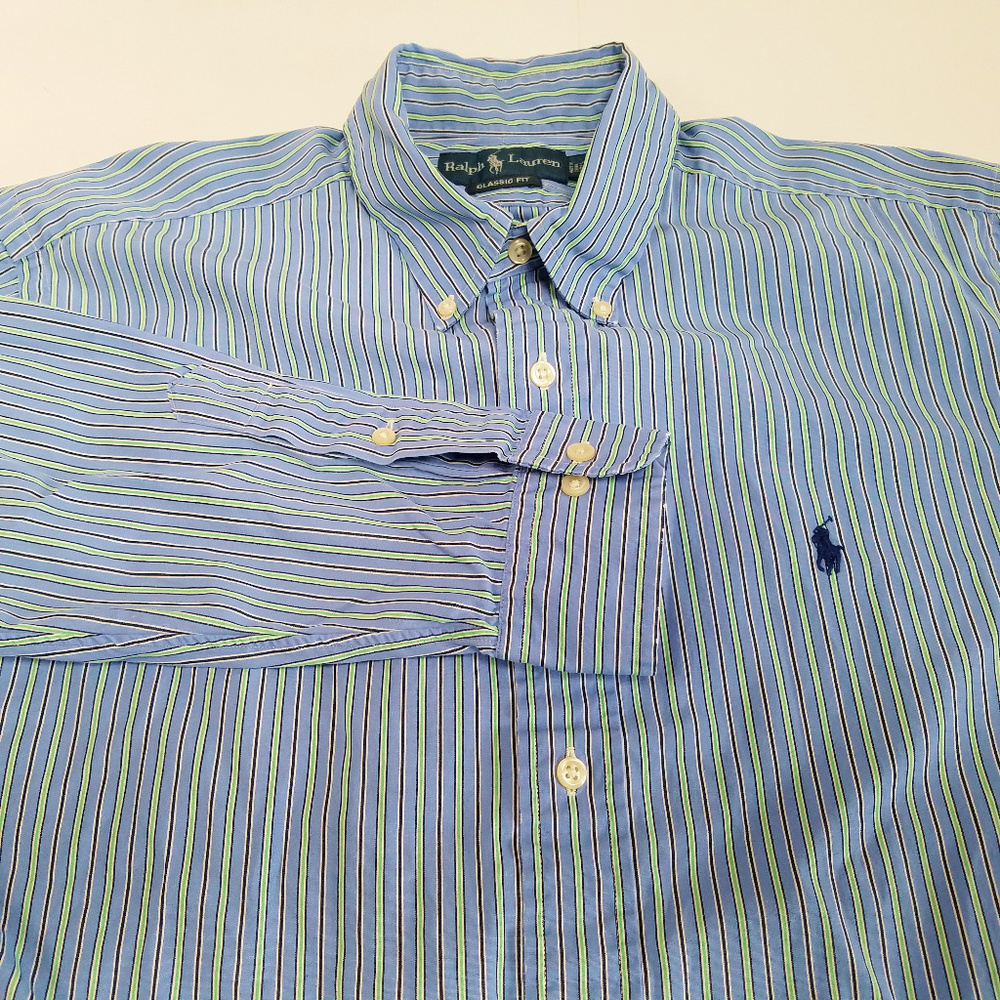 Ralph Lauren Cotton Striped Shirt Blue Green 16.5